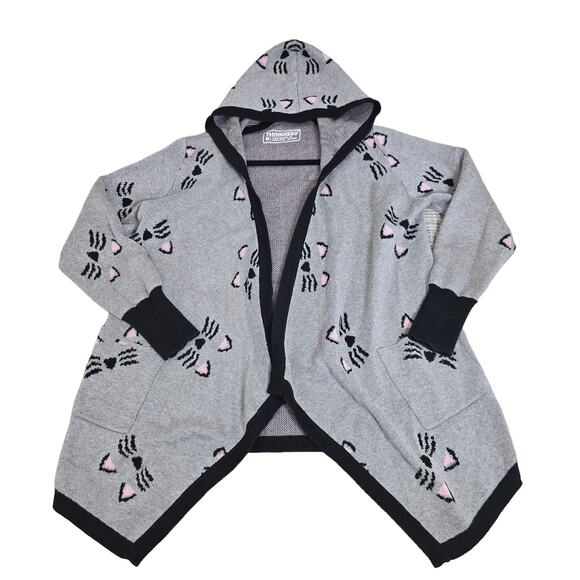 Think Geek Cat Cardigan Sweater Womens Medium Grey Knit Hooded Long Sleeve Kitty - Picture 1 of 10